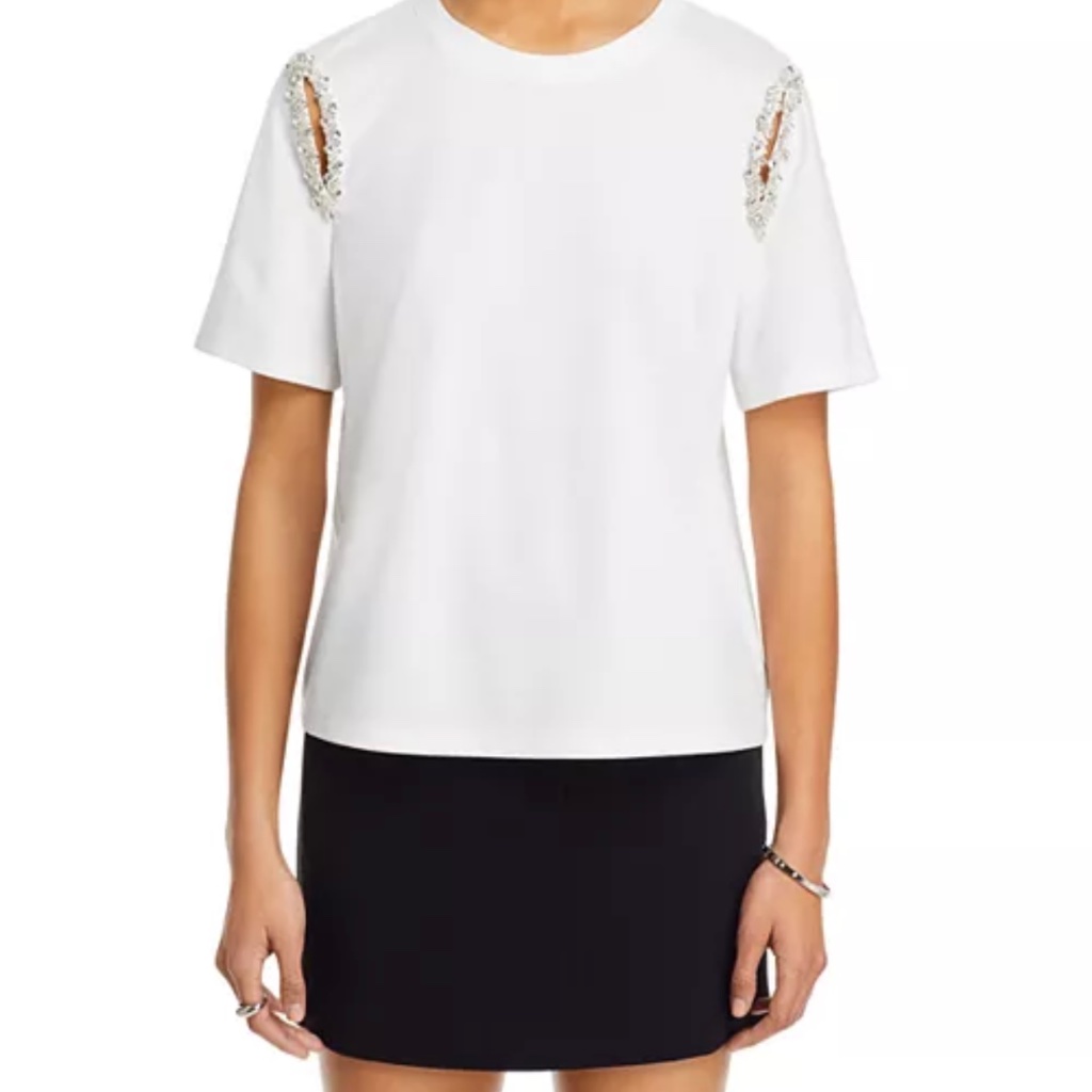 Milly Avril Crystal Cut Out T-Shirt White Short Sleeves Size Large